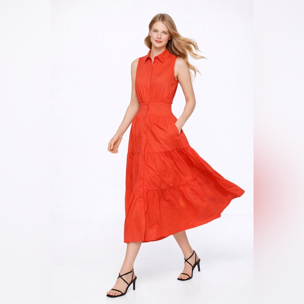 Ramy Brook Coral Tiered Midi Shirtdress Sleeveless Button Front XL - Picture 2 of 12